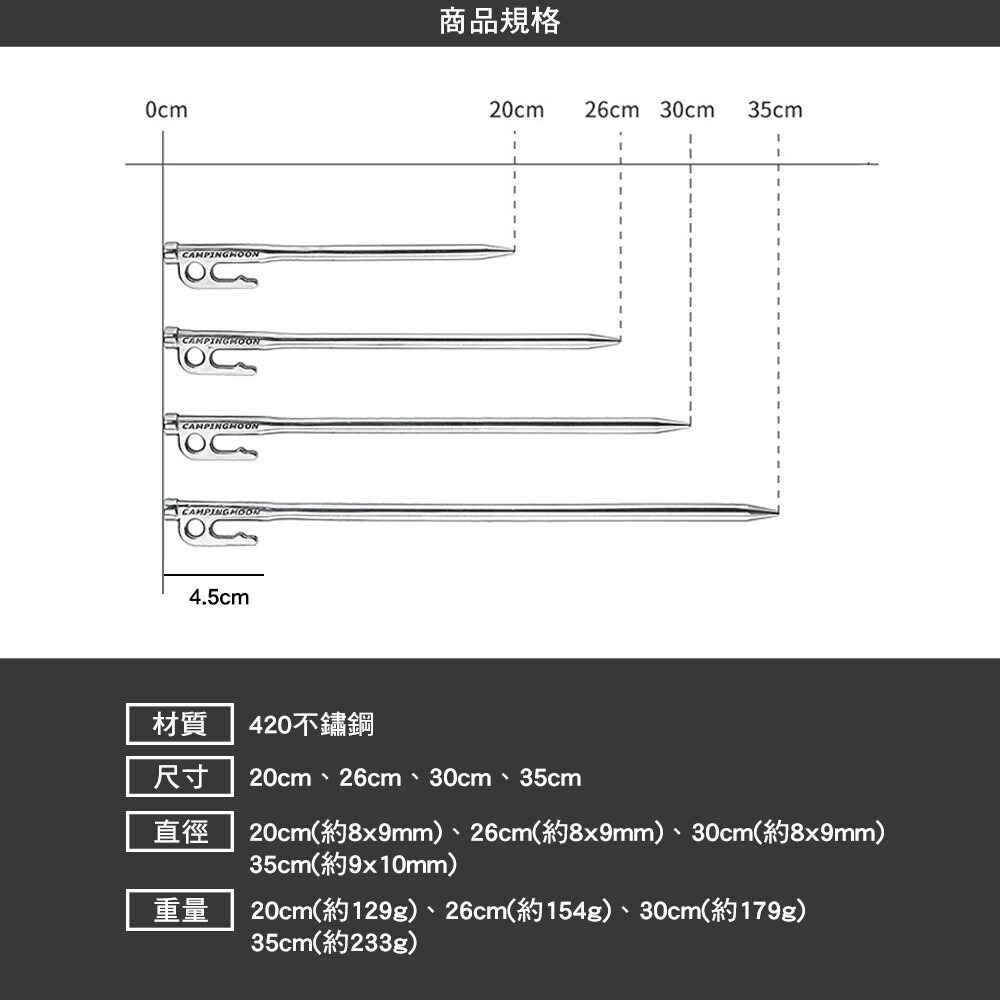 柯曼 SUS420 不銹鋼420營釘 營釘 不銹鋼營釘 鍛造營釘 campingmoon 露營-細節圖3