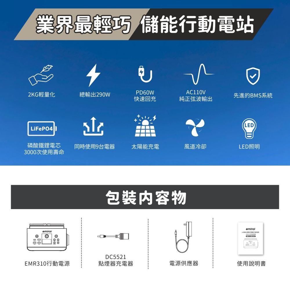 日本emirai 儲能小瓦力 200Wh EMR310 行動電源 充電器 LED 露營 逐露天下-細節圖4