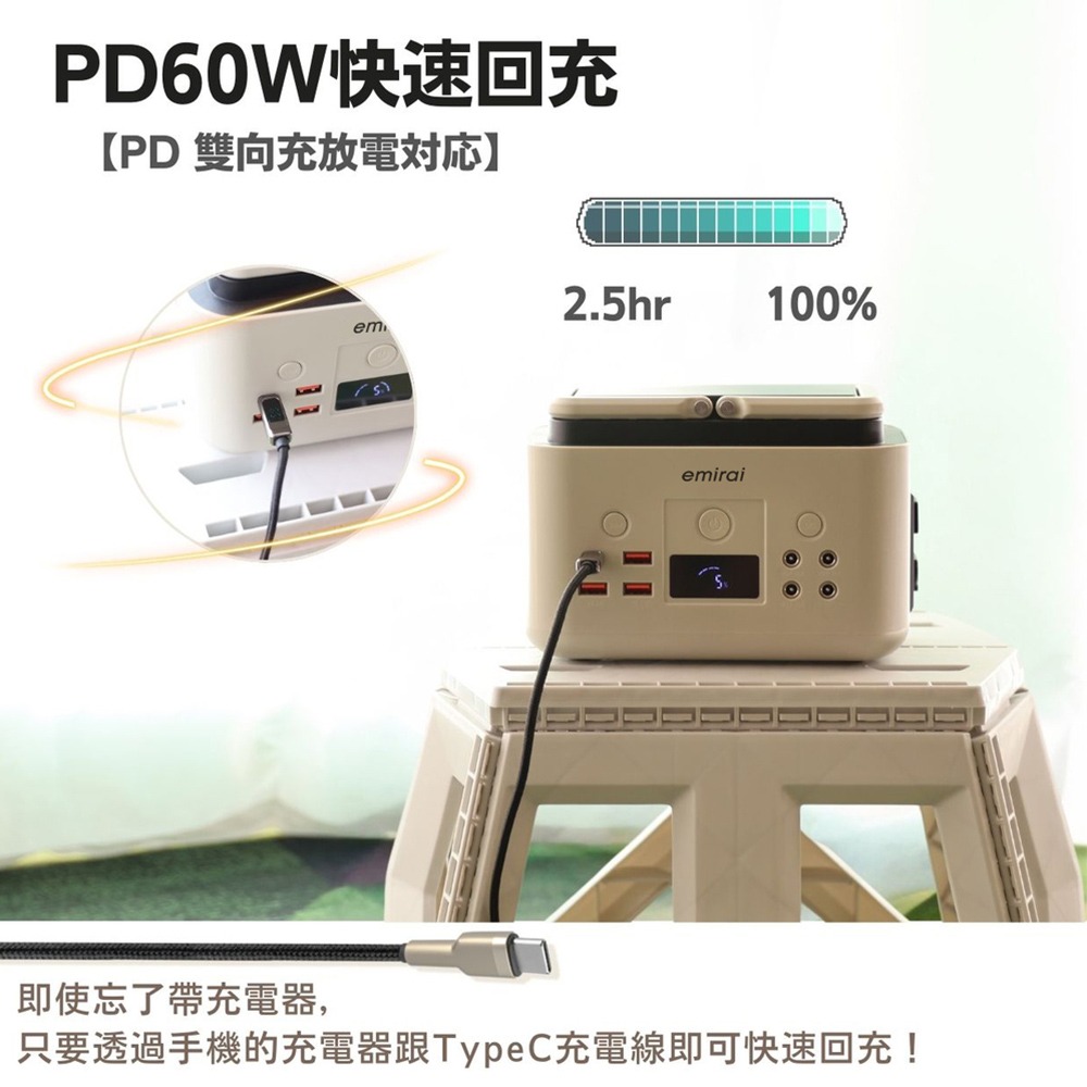 日本emirai 儲能小瓦力 200Wh EMR310 行動電源 充電器 LED 露營 逐露天下-細節圖7