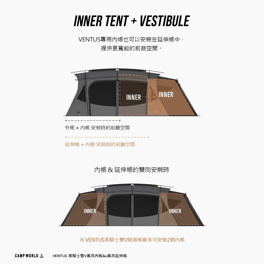 KZM VENTUS 黑騎士雙V 專用內帳 專用延伸帳 隧道帳 露營 逐露天下-細節圖6