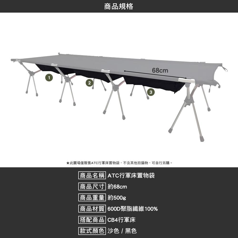 ATC 行軍床置物袋 收納袋 收納包 露營 逐露天下-細節圖3