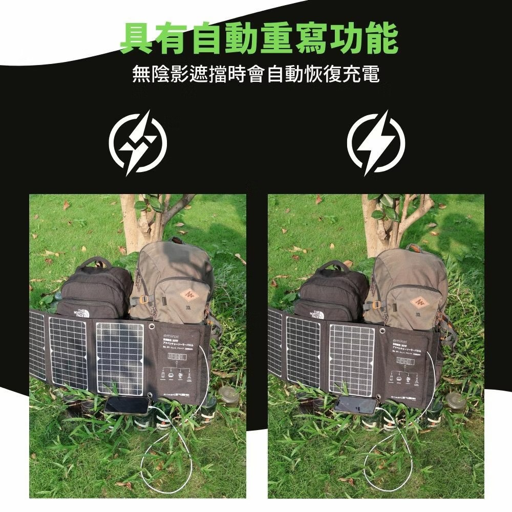 日本emirai 30W折疊式冒險太陽能板 充電板 可摺疊 露營 逐露天下-細節圖9