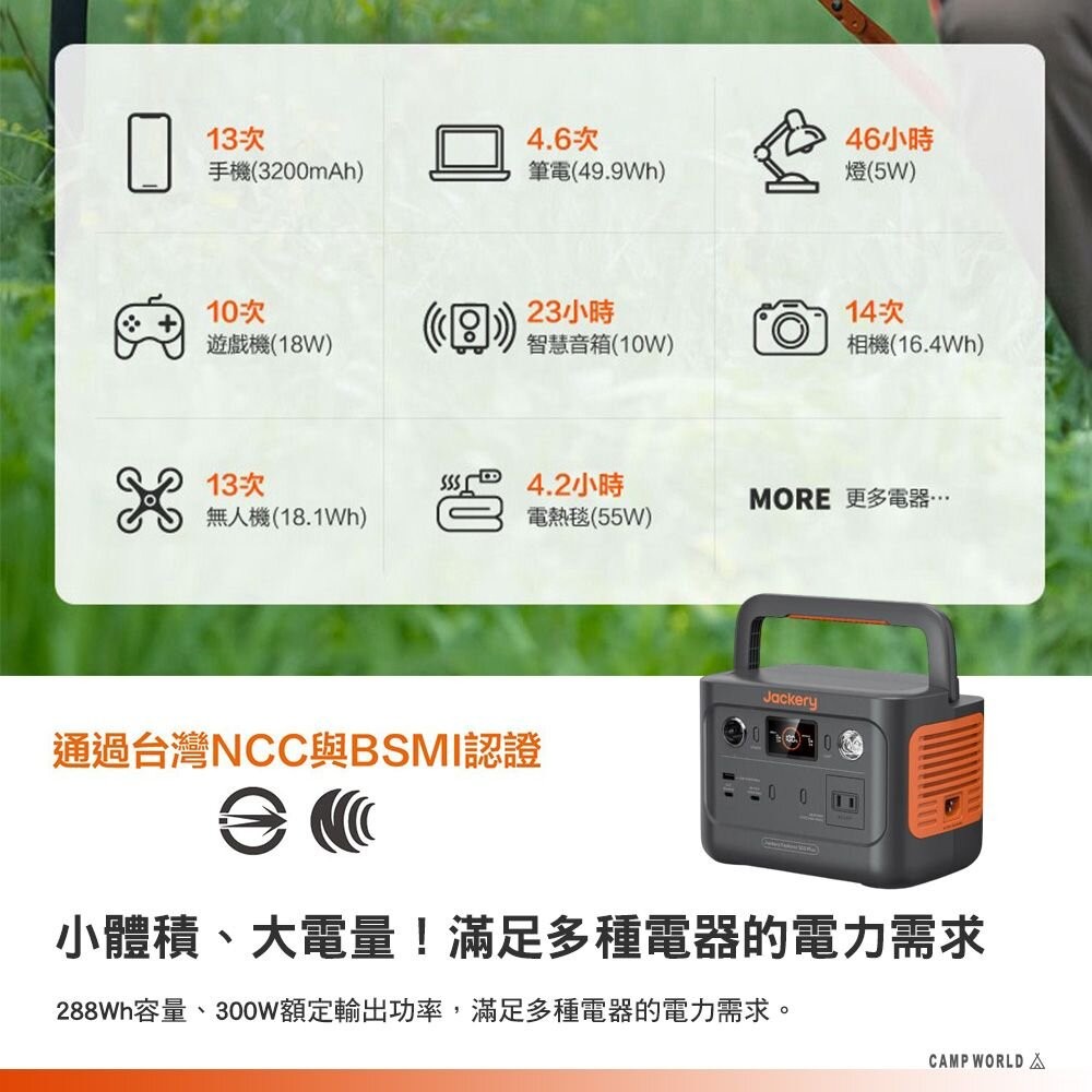 Jackery 300 Plus 儲能行動電源 戶外電源 充電器 BSMI R34851 露營 逐露天下-細節圖4