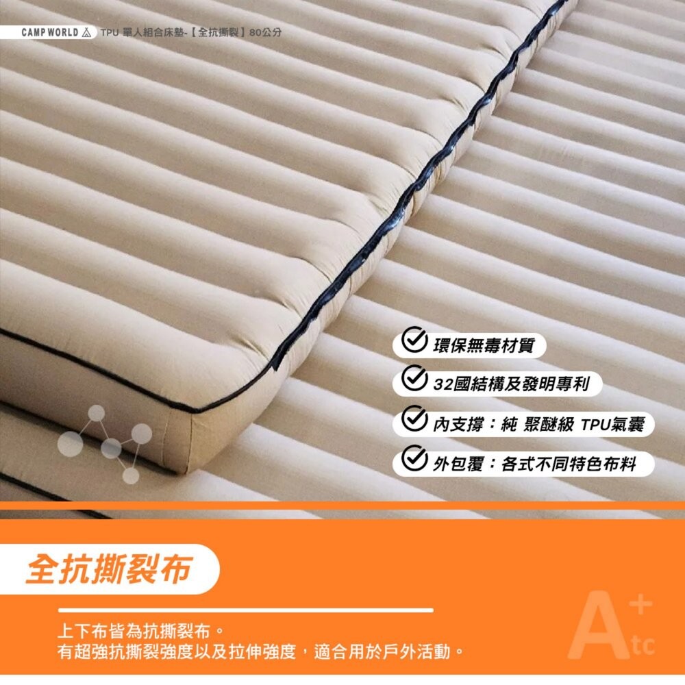 ATC TPU 單人組合床墊 全抗撕裂 80公分 單人加大 可拼接床墊 充氣床墊 露營 逐露天下-細節圖5