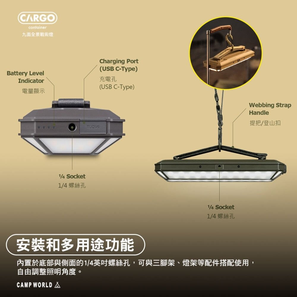 CARGO 九面全景戰術燈 燈 照明燈 LED露營燈 充電燈 帳篷燈 露營燈 露營 逐露天下-細節圖8