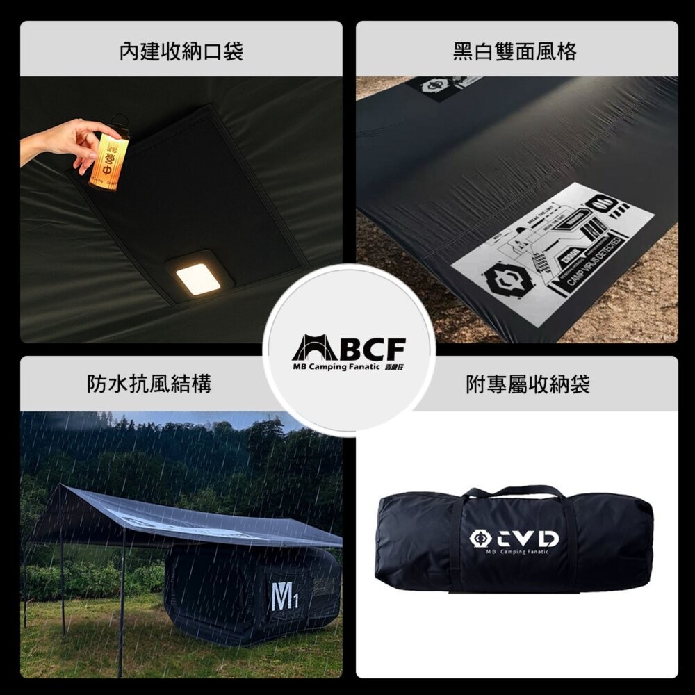 MB露營狂 CAMP VIRUS DETECTED 5x6黑膠尼龍長方形天幕 天幕 露營天幕 黑膠 露營 逐露天下-細節圖3