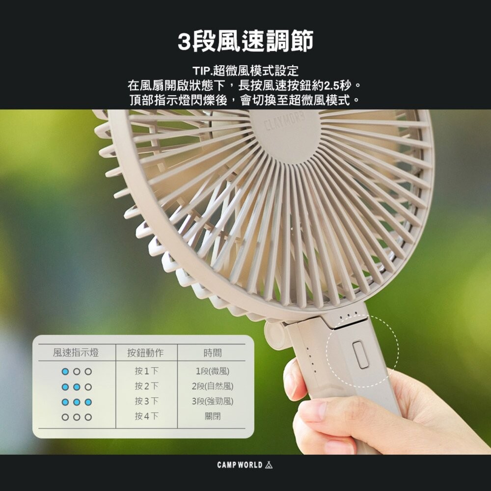 CLAYMORE 加大手持折疊風扇 CLFN-H100A 電風扇 風扇 隨身風扇 電扇 露營風扇 充電風扇 露營 逐露天-細節圖5