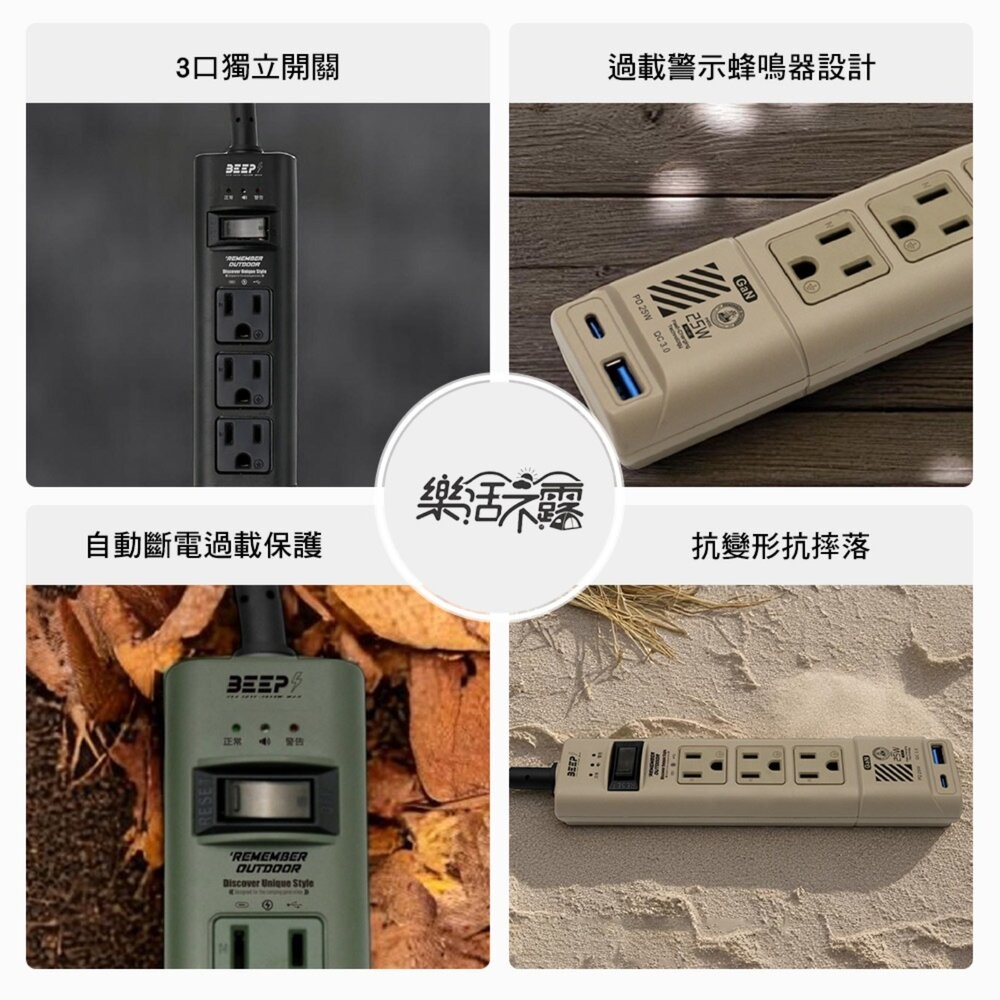 樂活不露 智慧BB快充延長線3口3PIN GaN25W 2.0米 延長線 露營用品 電線 動力線 露營 逐露天下-細節圖3