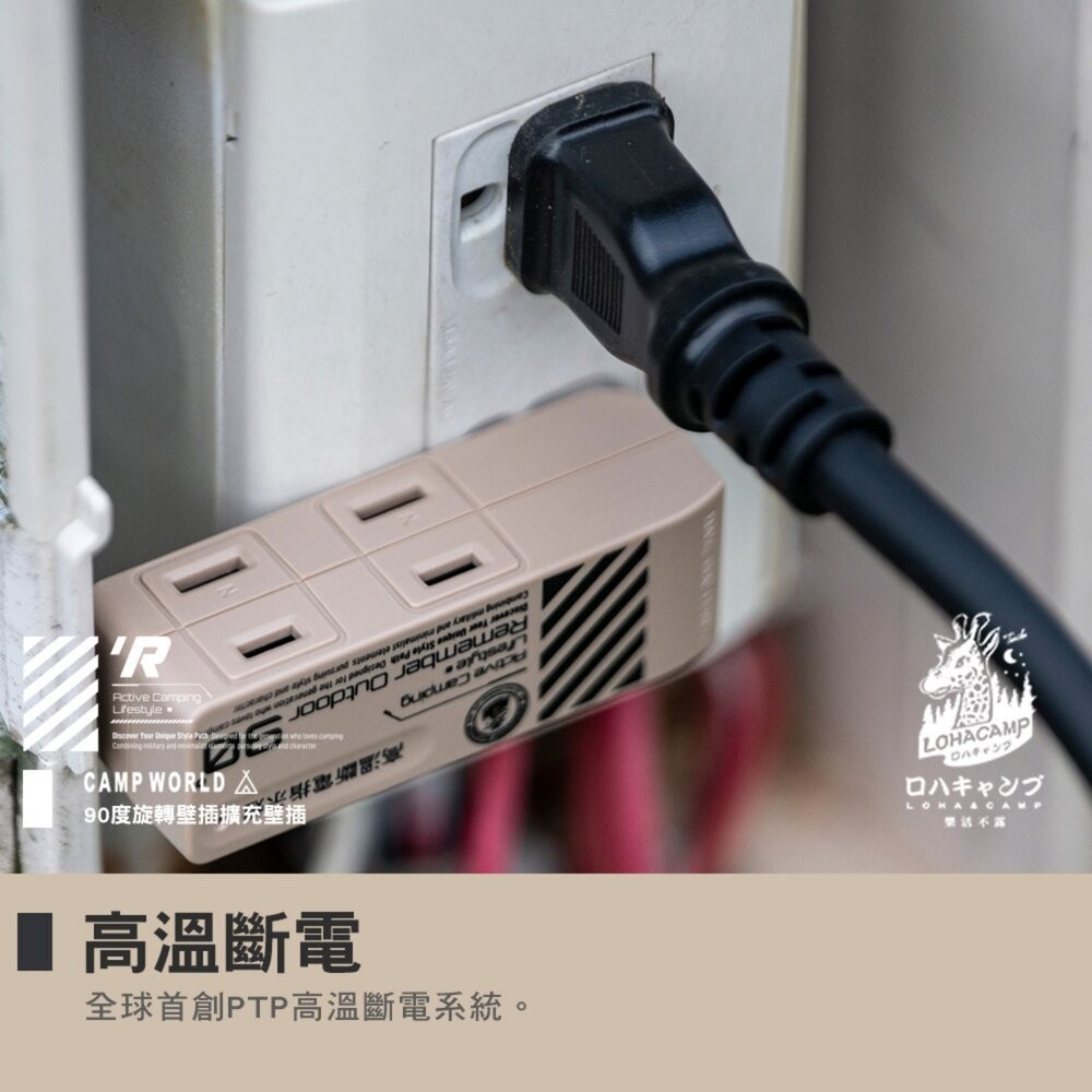 樂活不露 2口2PIN 4口2PIN 90度旋轉壁插擴充壁插 延長線 露營用品 動力線 動力延長線 露營 逐露天下-細節圖4