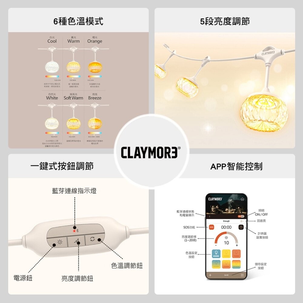 CLAYMORE CADENA 水晶串燈 露營燈 燈 燈串 露營裝備 露營燈串 野營燈 營燈 照明燈 露營 逐露天下-細節圖3