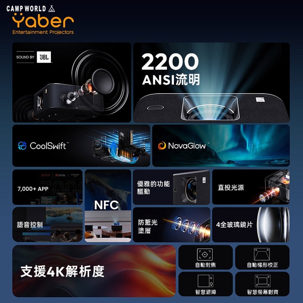 YABER 高亮彩聲霸4K旗艦投影機 K3 K3 PRO 4k投影機 小型投影機 投影 投影機 露營 逐露天下-細節圖7