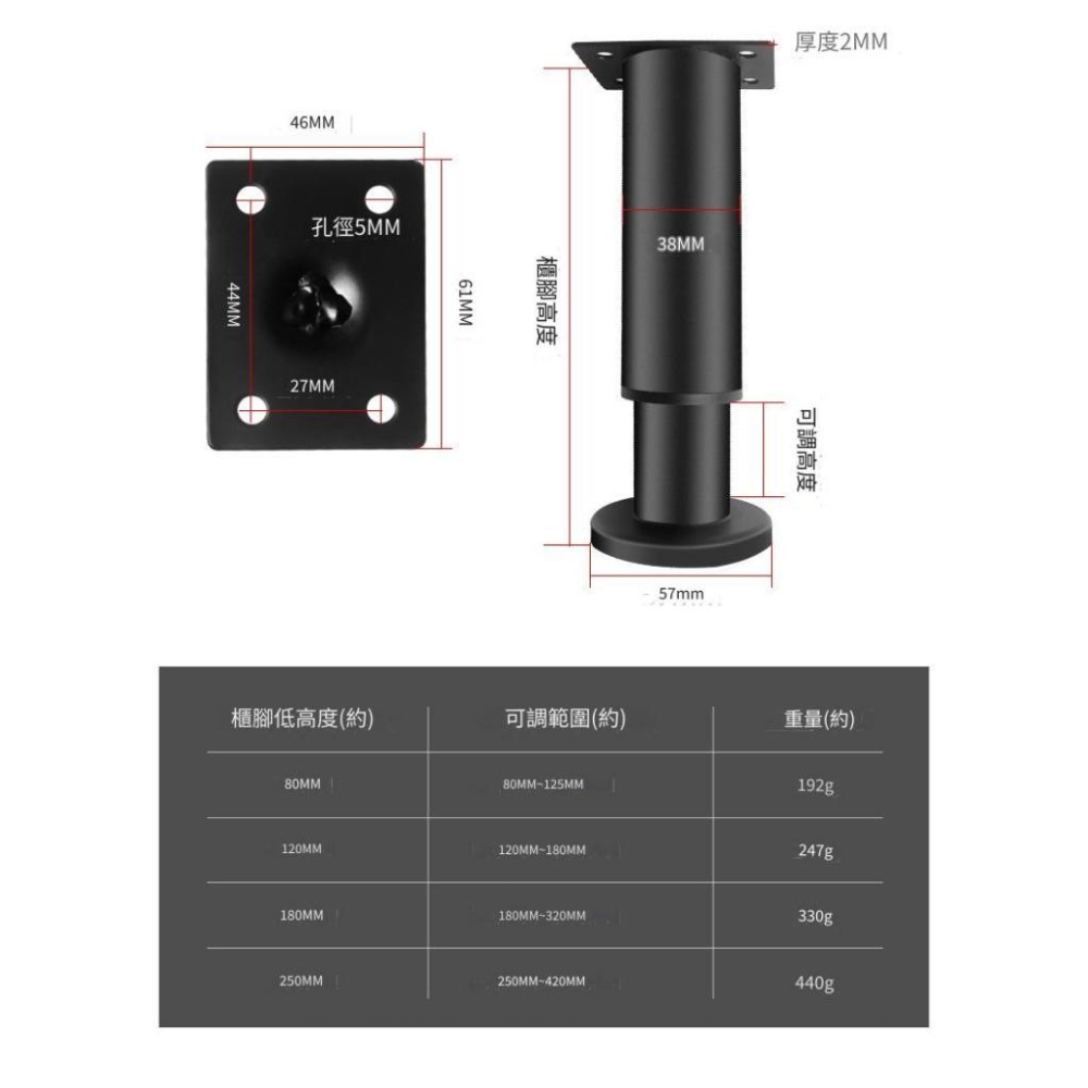 葳葳生活選物  伸縮腳 支撐腳 家具支撐腳 可調高 家具 櫃腳 伸縮桌腿腳 沙發腳 茶几腳 床腳-細節圖3
