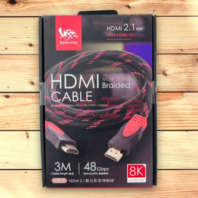 RONEVER VPH-HDMI-1B HDMI 2.1 編織影音傳輸線 傳輸線 充電線 Type-A
