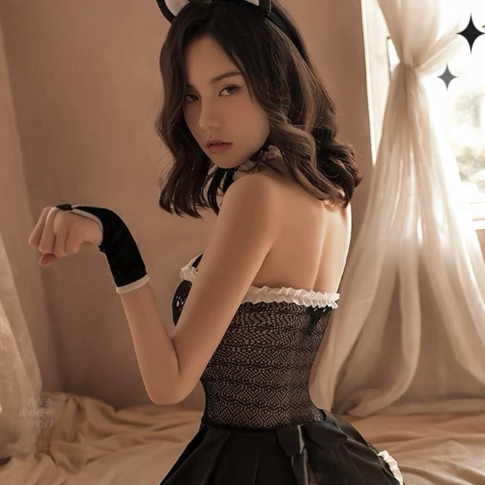 𝒮𝑒𝓍𝓎 𝒩𝒾𝑔𝒽𝓉 誘惑貓 貓女郎 角色扮演 情趣睡衣 情趣內衣 性感睡衣 蕾絲內褲 黑色網襪 罩衫-細節圖3
