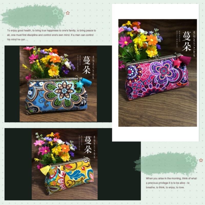 獨一無二 拒絕撞包 美國名牌布料款 長夾零錢包 成品花色都不同 💥🎁18公分雙層長夾口金包 可放手機 獨特花紋不撞包-細節圖2