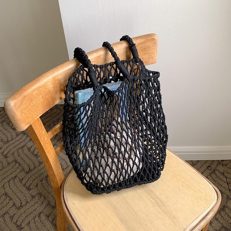 BAGG👾 麻繩編織包手小眾休閑單肩漁網镂空沙灘包包夏季圓筒水桶包 時尚包 休閒百搭包包 母親節禮物-細節圖2