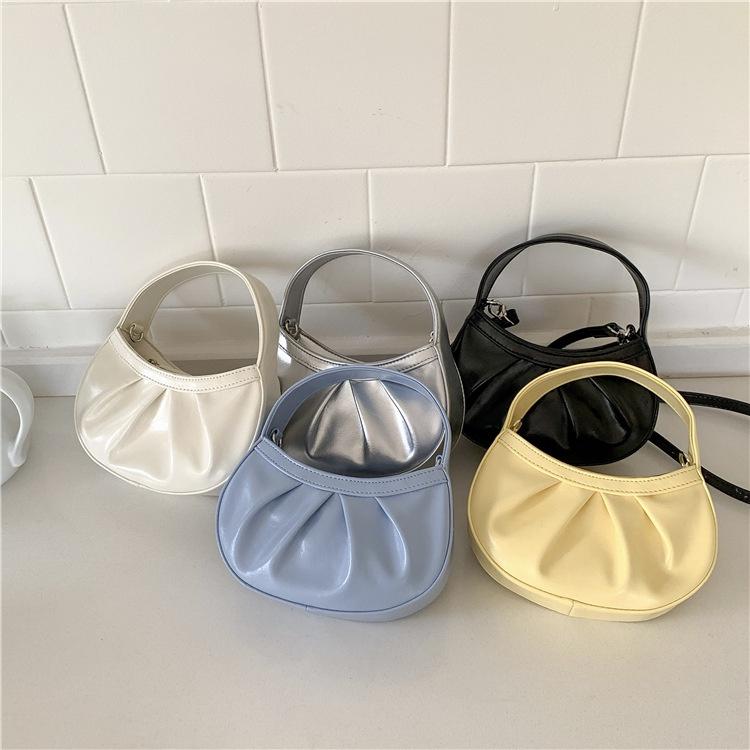 BAGG👾 韓版手提包小PU高級感夏季新月型褶皺包斜挎奶黃色手機肩背包 時尚包 休閒百搭包包 母親節禮物-細節圖2