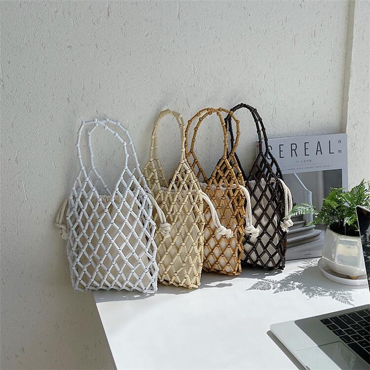 BAGG👾 夏季镂空木珠包時尚潮流菱格手提包子母純手編織包 時尚包 休閒百搭包包 母親節禮物-細節圖2