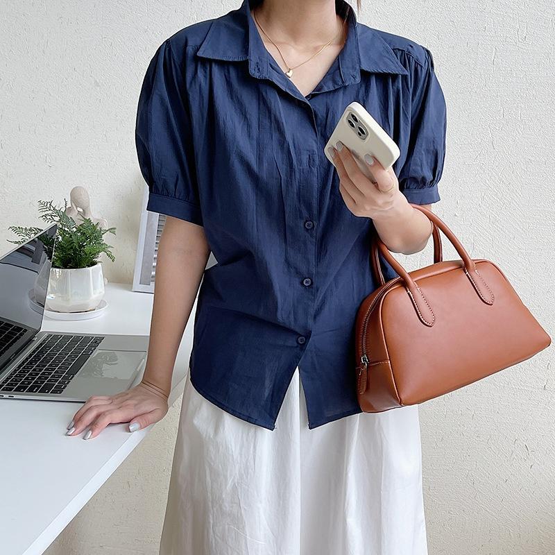 BAGG👾 秋冬女包包簡約女士手提包上班通勤包女小眾韓版大容量pu波士頓包 時尚包 錢包 手拿包 母親節禮物-細節圖4