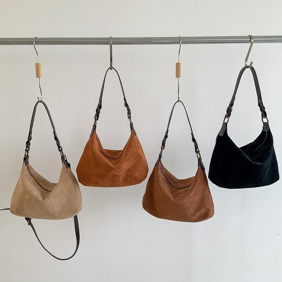 BAGG👾 棕色麂皮絨包包新款韓版腋下包女洋氣簡約秋冬絨面單肩 時尚包 錢包 手拿包 母親節禮物-細節圖4