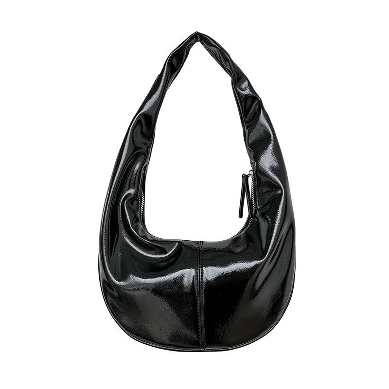 BAGG👾 U型糖果色包包女拉鏈漆皮包小眾高級感新月包亮PU皮凱旋門腋下包 時尚包 休閒百搭包包 母親節禮物-細節圖5