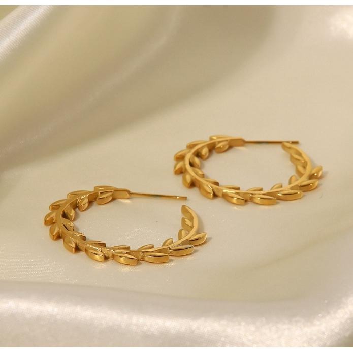 【羅馬時尚】CityCape©這座城飾۞歐美網紅ins新款18K金C圈形不銹鋼月桂葉耳環設計感時尚百搭秋冬新品推薦耳飾-細節圖3