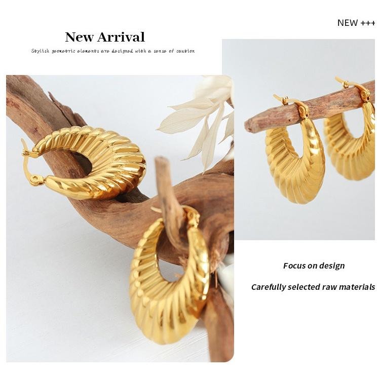 【希臘女神】CityCape©秋冬新品۞鈦鋼｜歐美派對時髦奢華｜復刻金色條紋｜橢圓繁花耳環鍍18K金色文藝性感復古熱銷-細節圖4