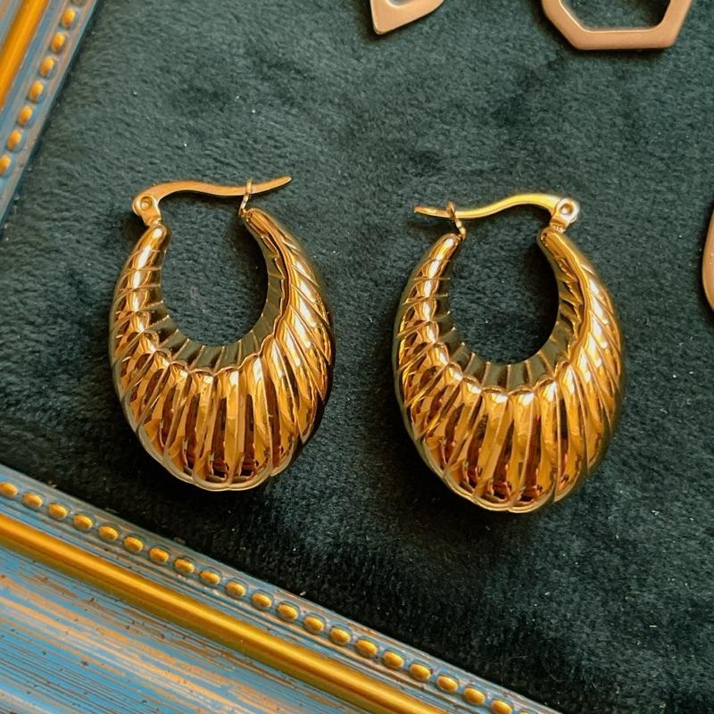 【希臘女神】CityCape©秋冬新品۞鈦鋼｜歐美派對時髦奢華｜復刻金色條紋｜橢圓繁花耳環鍍18K金色文藝性感復古熱銷-細節圖6