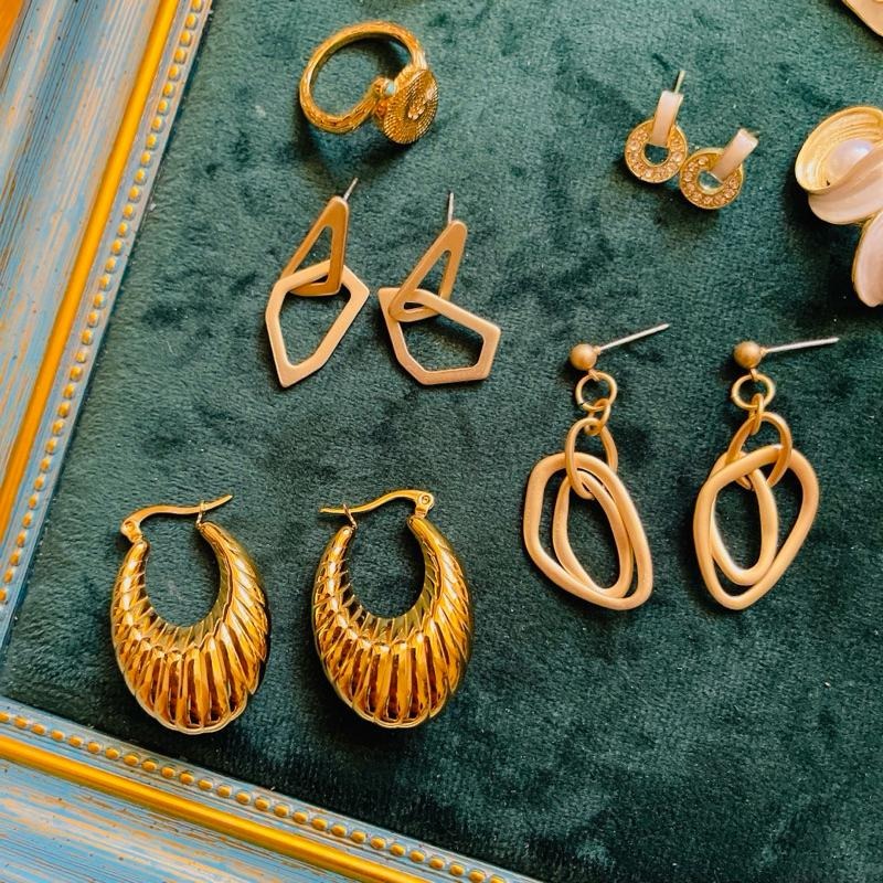 【希臘女神】CityCape©秋冬新品۞鈦鋼｜歐美派對時髦奢華｜復刻金色條紋｜橢圓繁花耳環鍍18K金色文藝性感復古熱銷-細節圖7