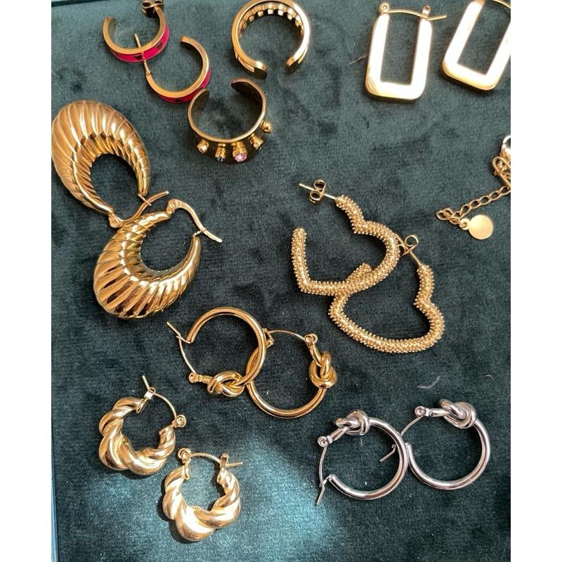 【希臘女神】CityCape©秋冬新品۞鈦鋼｜歐美派對時髦奢華｜復刻金色條紋｜橢圓繁花耳環鍍18K金色文藝性感復古熱銷-細節圖9