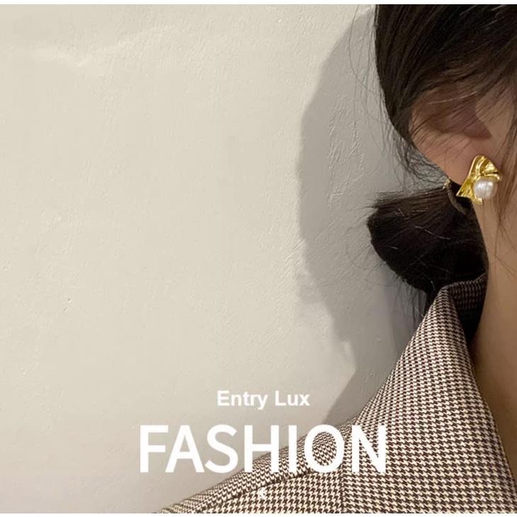 【香榭巴黎】CityCape©這座城飾۞金色褶皺蝴蝶結珍珠耳釘鈦鋼女士INS風跨境新品簡約風秋冬上新耶誕禮物雙11必買-細節圖2