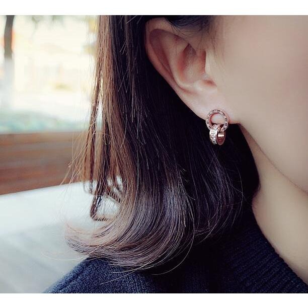 【東京表參道】CityCape©這座城飾۞閃耀水鑽方鑽羅馬數字雙環時尚設計日韓熱銷鈦鋼玫瑰金耳環飾秋冬新品禮物小紅書推薦-細節圖5