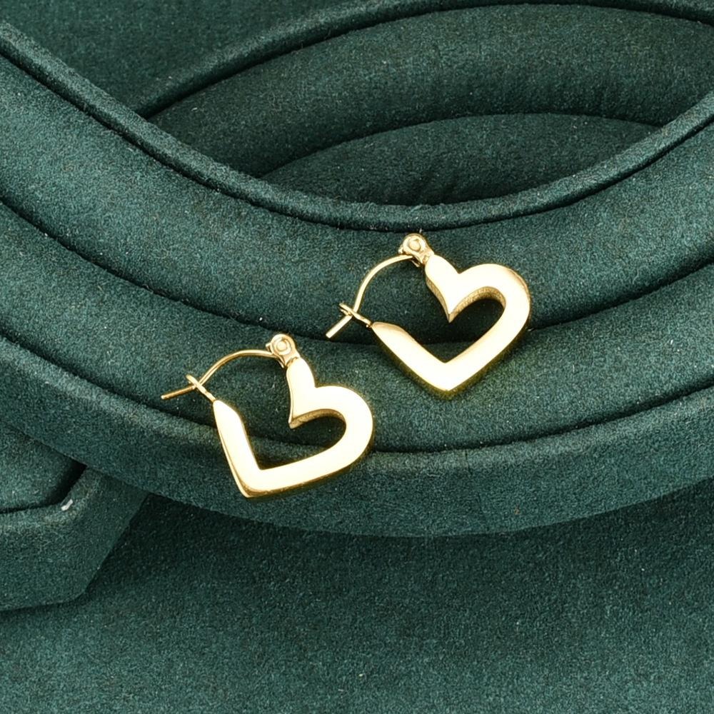 【燦金時尚】CityCape© 這座城飾 ۞小紅書歐風復古款熱銷推薦愛心光面金色街頭百搭文藝通勤18k金耳環鈦鋼新品熱銷-細節圖2