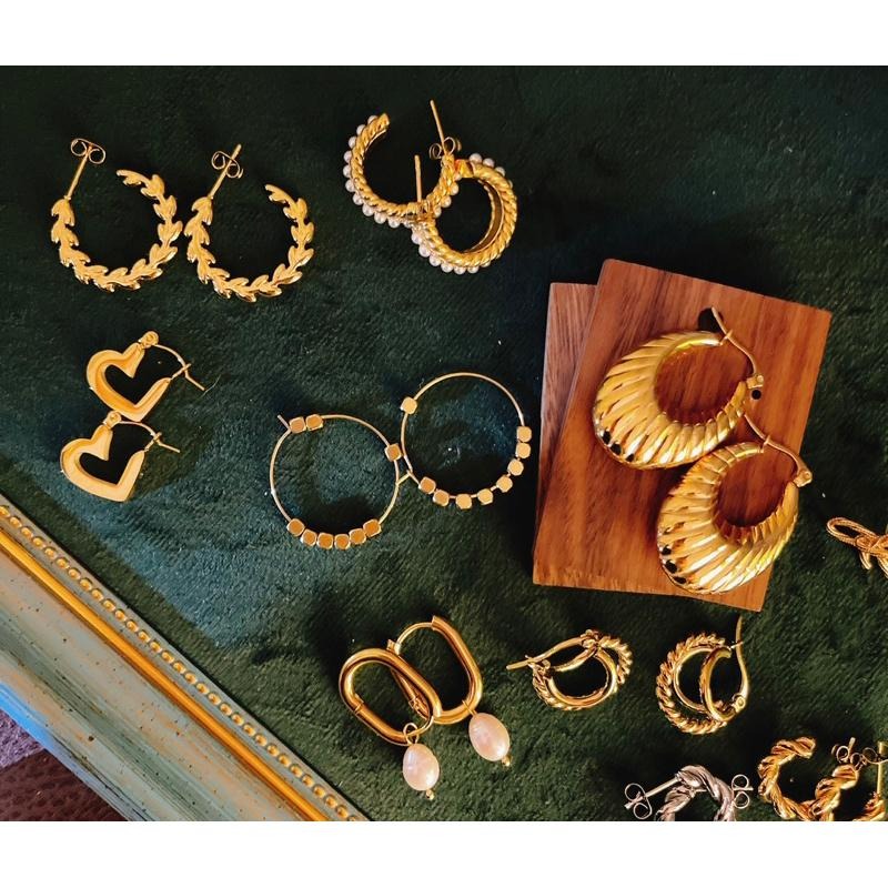 【燦金時尚】CityCape© 這座城飾 ۞小紅書歐風復古款熱銷推薦愛心光面金色街頭百搭文藝通勤18k金耳環鈦鋼新品熱銷-細節圖5