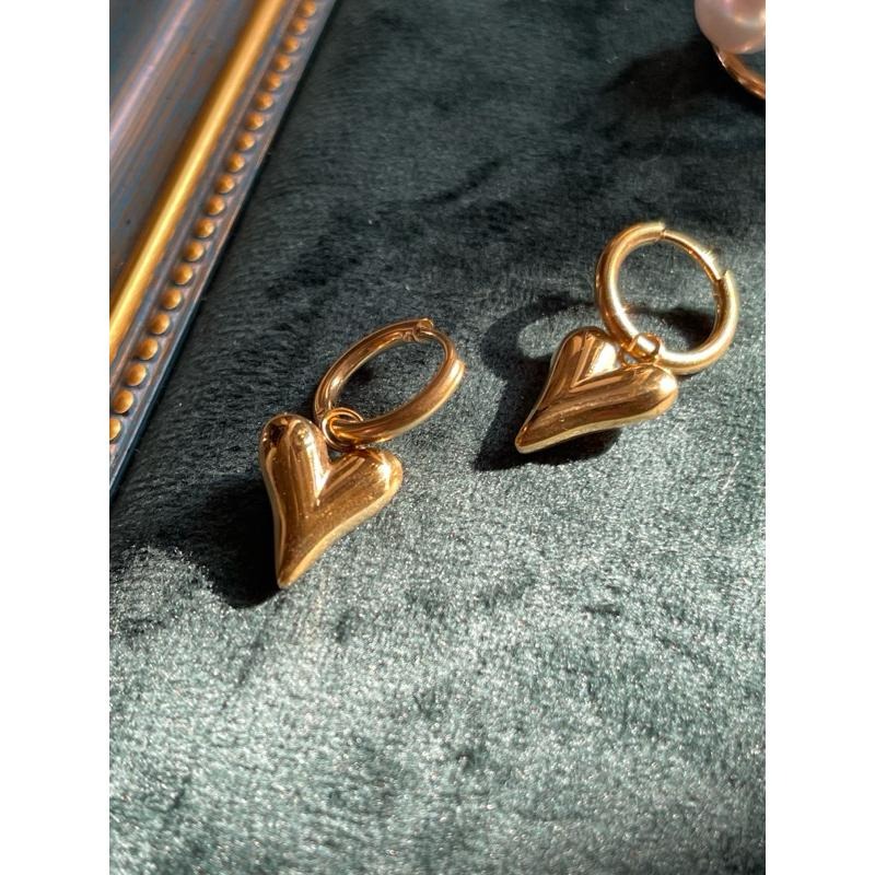 【里昂浪漫】CityCape©這座城飾۞金色立體桃心大愛心吊墜耳環時尚復古甜美性感個性金色不銹鋼耳環秋冬上新雙11必買-細節圖2