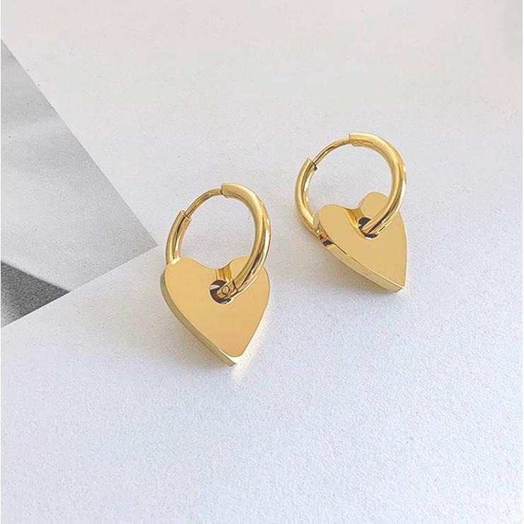 【巴黎甜心】CityCape © 這座城飾 ۞ 小眾飾品鈦鋼愛心耳環光面心形金色女士耳釘秋冬新品禮物-細節圖2