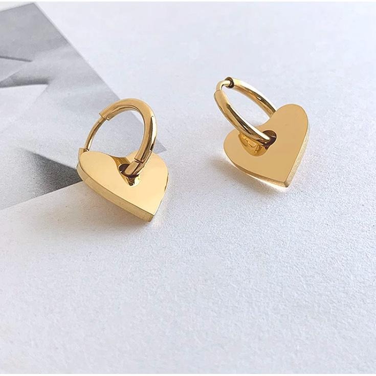 【巴黎甜心】CityCape © 這座城飾 ۞ 小眾飾品鈦鋼愛心耳環光面心形金色女士耳釘秋冬新品禮物-細節圖3