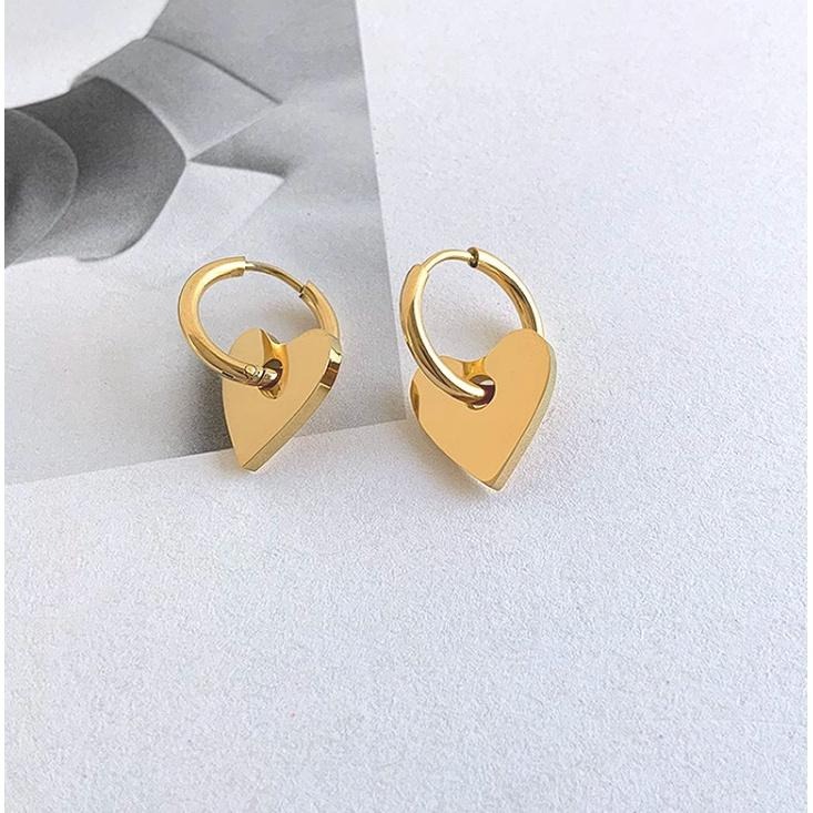 【巴黎甜心】CityCape © 這座城飾 ۞ 小眾飾品鈦鋼愛心耳環光面心形金色女士耳釘秋冬新品禮物-細節圖4