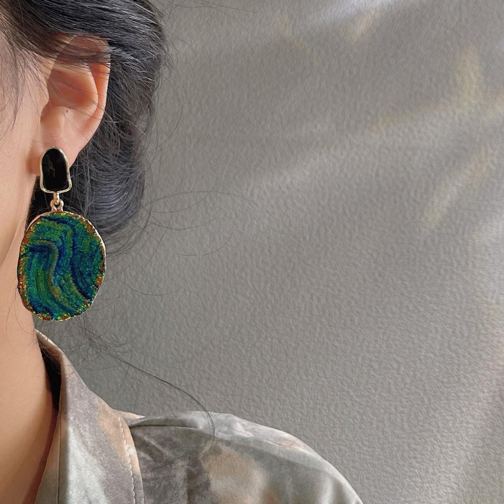 【巴里島度假】CityCape©這座城飾۞小紅書爆款｜雙翼款克萊因藍色紋理耳環｜小眾設計｜時尚網紅慵懶高級海灘風-細節圖2