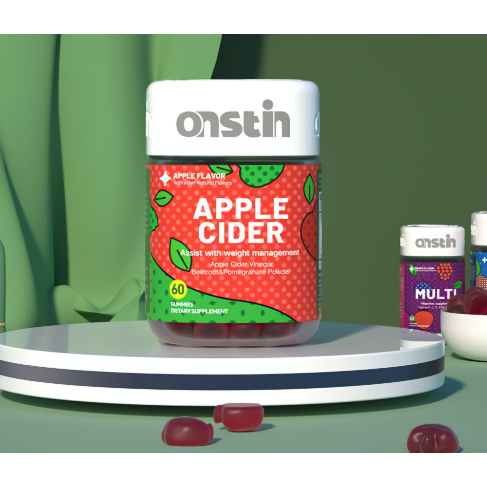 美國onstin天然蘋果醋甜菜根葉酸軟糖60粒VC維生素B12鈷胺素石榴多酚鞣花酸花青素單寧類黃酮類電解質鈉鎂鈣鉀-細節圖3