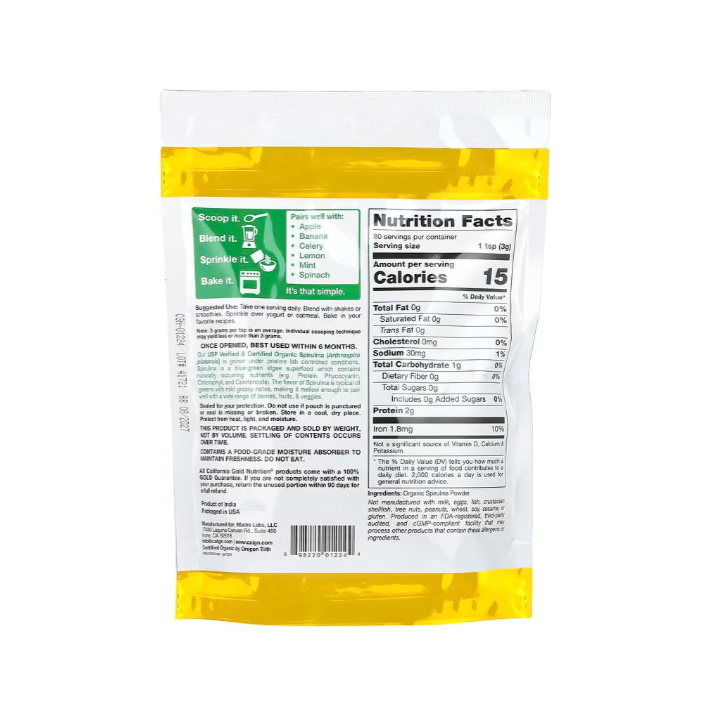 【現貨速達】California Gold Nutrition, 超級食物，螺旋藻粉，8.5 盎司（240 克）-細節圖2