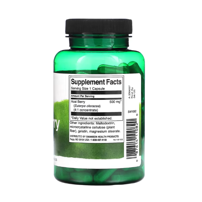 Swanson,Acai Berry,巴西莓，500mg，120粒花青素多酚Omega369纖維鉀鈣維礦蛋白胺基酸脂肪酸-細節圖2