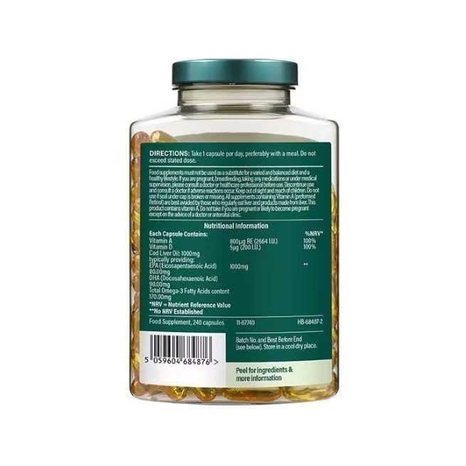 【現貨】荷柏瑞HB富含DHA鱈魚肝油1000mg240粒EPA歐米伽3維生素AD深海魚油高濃度COD LIVER OIL-細節圖3