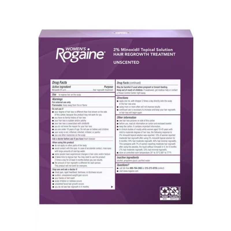 【現貨速達】美國 Rogaine 落建培健女士頭髮頭皮髮根毛囊營養液強效2%單瓶60g，1瓶，3瓶整盒-細節圖3