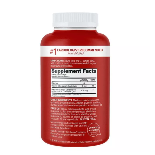 【現貨速達】美國 Costco Qunol Mega Ubiquinol 水溶性脂溶性還原型泛醇輔酶 CoQ10，120-細節圖2
