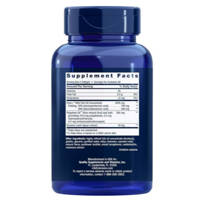 LIFE EXTENSION超級Omega-3魚油EPA軟膠囊DHA橄欖果羥基酪醇和橄欖苦苷石榴籽60粒120粒240粒-細節圖6