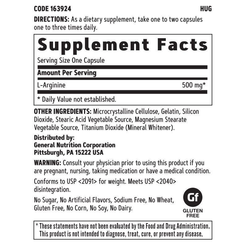 【現貨】美國GNC左旋精胺酸500mg90粒，1000mg90粒，180粒，L-左旋精胺酸加強型瓜胺酸500mg120粒-細節圖3