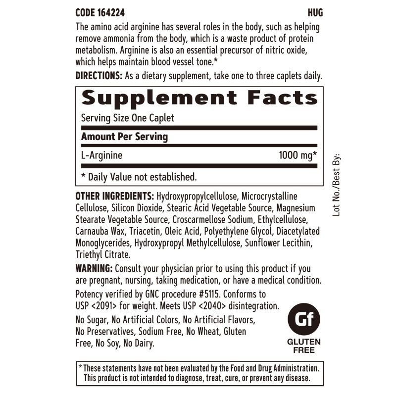 【現貨】美國GNC左旋精胺酸500mg90粒，1000mg90粒，180粒，L-左旋精胺酸加強型瓜胺酸500mg120粒-細節圖7