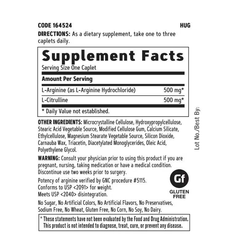 【現貨】美國GNC左旋精胺酸500mg90粒，1000mg90粒，180粒，L-左旋精胺酸加強型瓜胺酸500mg120粒-細節圖9