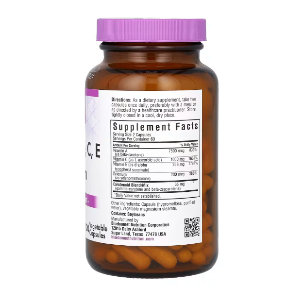 Bluebonnet Nutrition, β-胡蘿蔔素、維生C、E他命 和硒，120粒素食膠囊-細節圖2